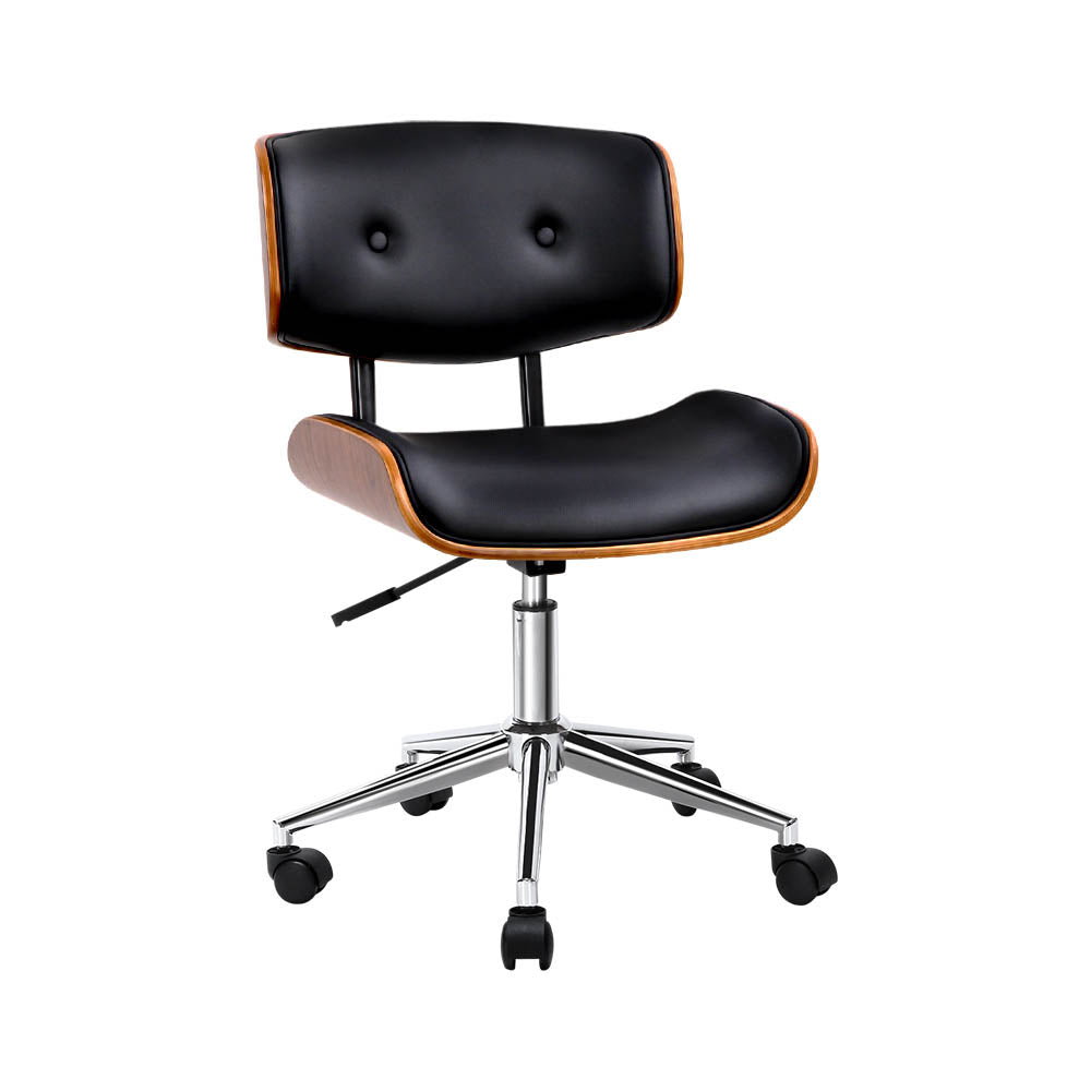 Artiss Wooden Office Chair PU Seat Black Brown-0