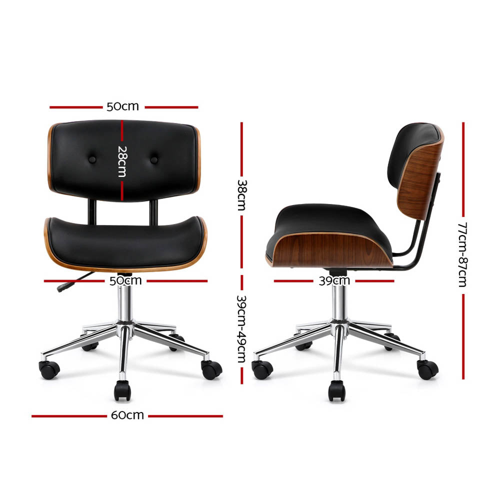 Artiss Wooden Office Chair PU Seat Black Brown-1