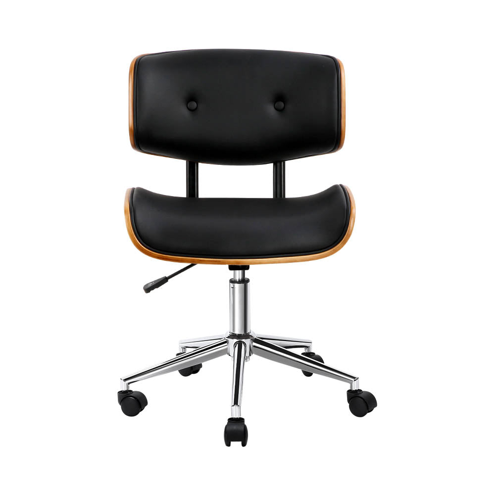 Artiss Wooden Office Chair PU Seat Black Brown-2