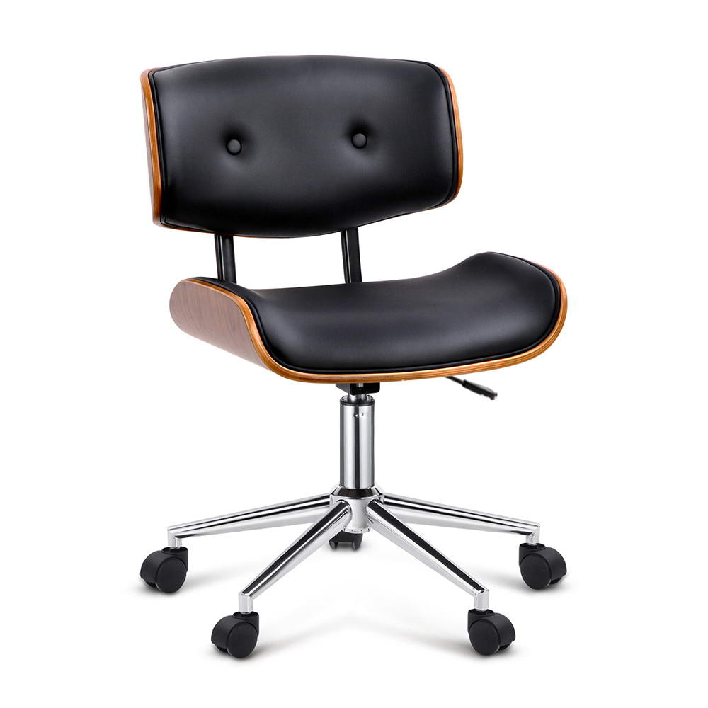 Artiss Wooden Office Chair PU Seat Black Brown-6