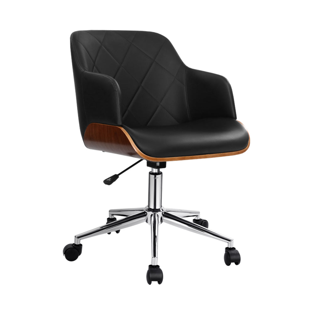 Artiss Wooden Office Chair Fabric Seat Black-0