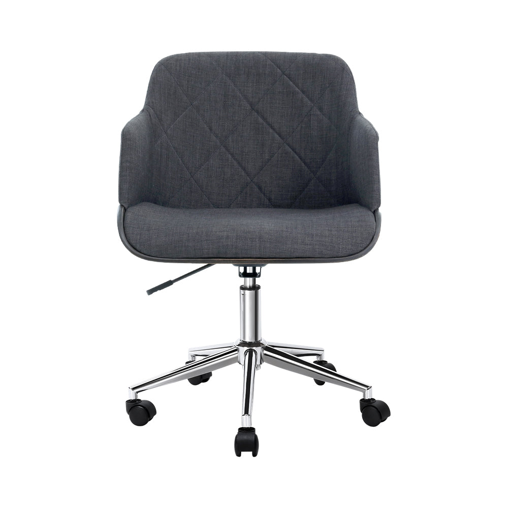 Artiss Wooden Office Chair Fabric Seat Grey-2