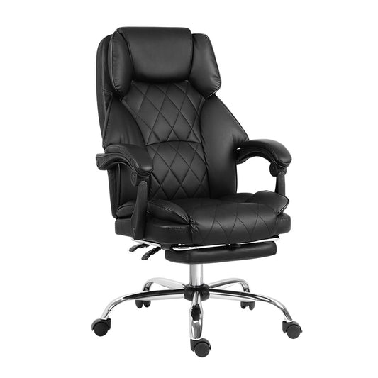 Artiss Executive Office Chair Leather Footrest Black-0