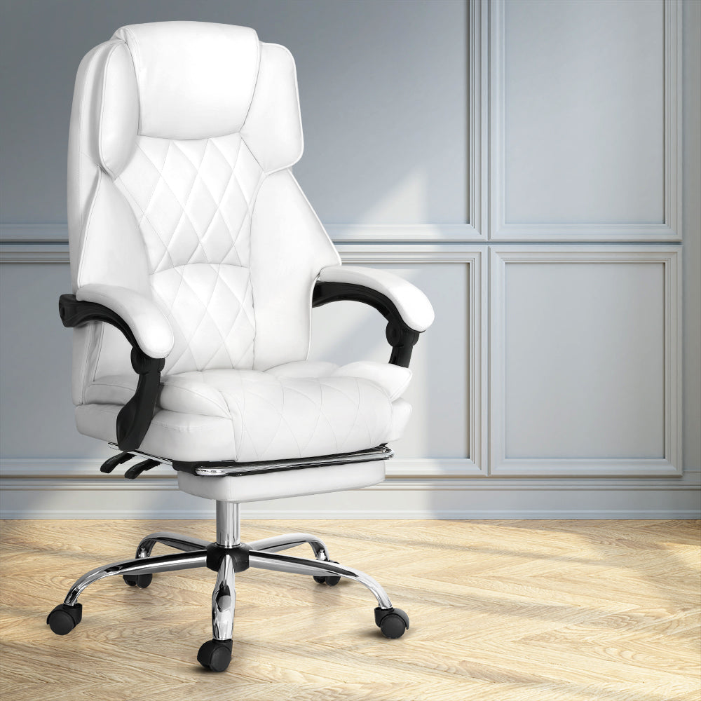 Artiss Executive Office Chair Leather Footrest White-6