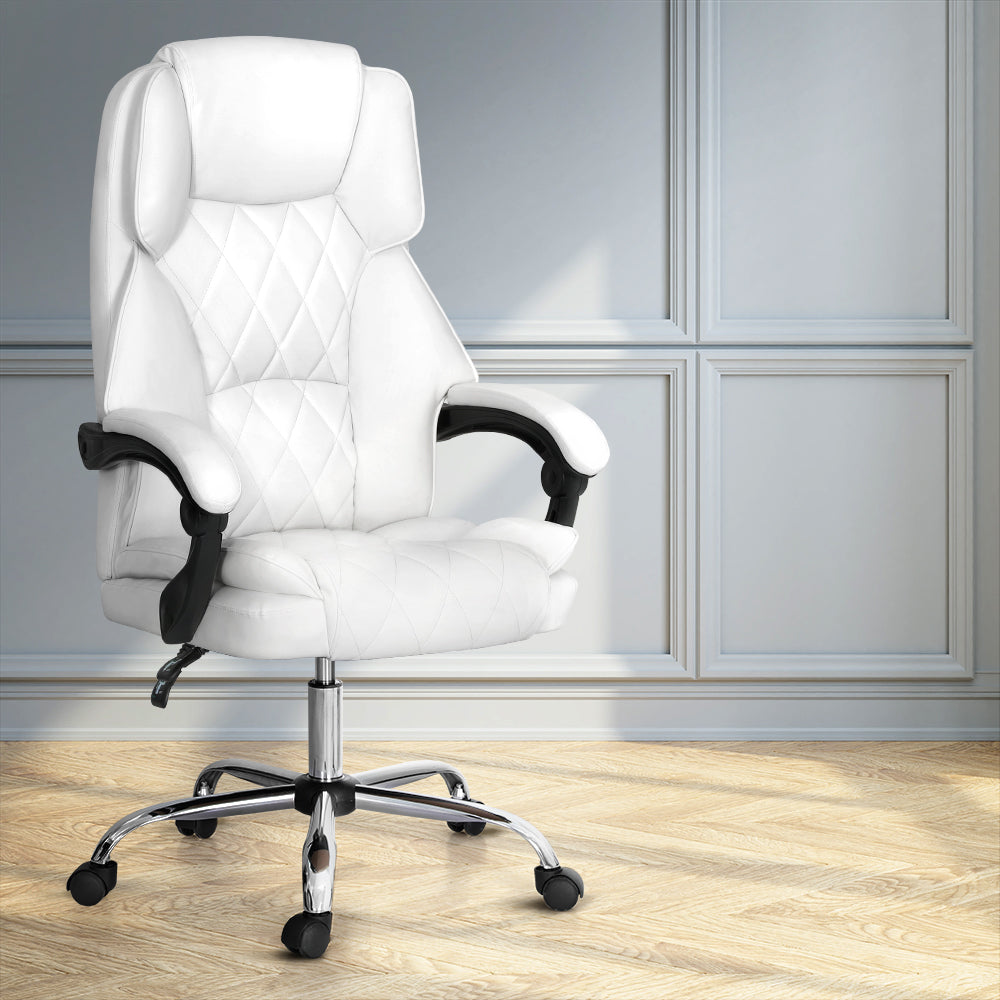 Artiss Executive Office Chair Leather Recliner White-6