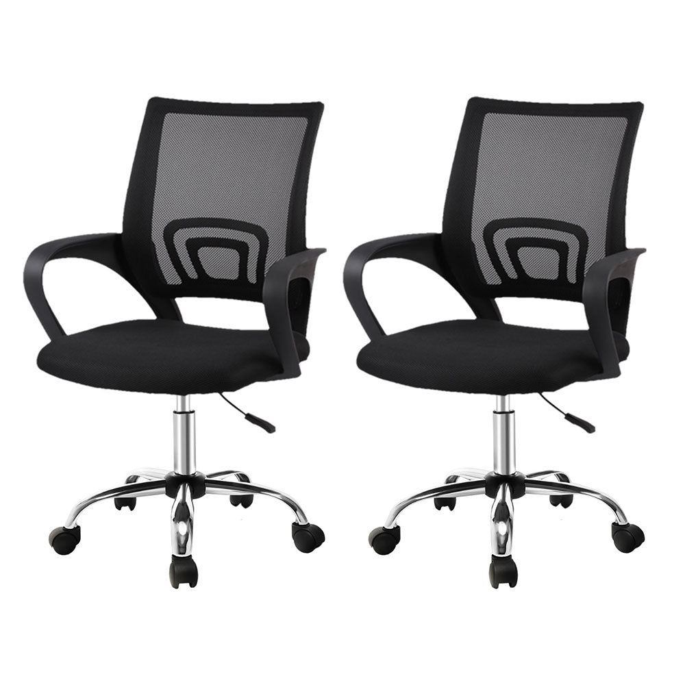 Artiss 2x Mesh Office Chair Mid Back Black-0