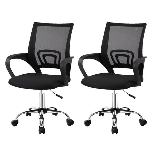 Artiss 2x Mesh Office Chair Mid Back Black-0