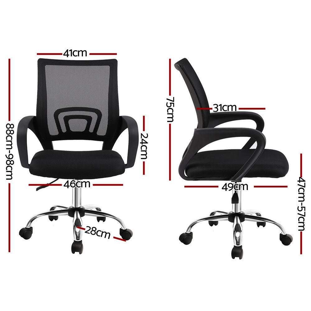 Artiss 2x Mesh Office Chair Mid Back Black-1