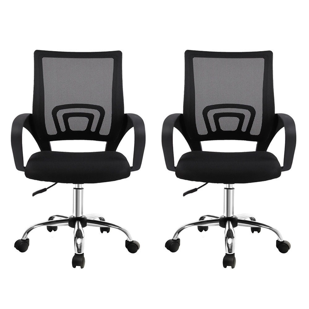 Artiss 2x Mesh Office Chair Mid Back Black-2