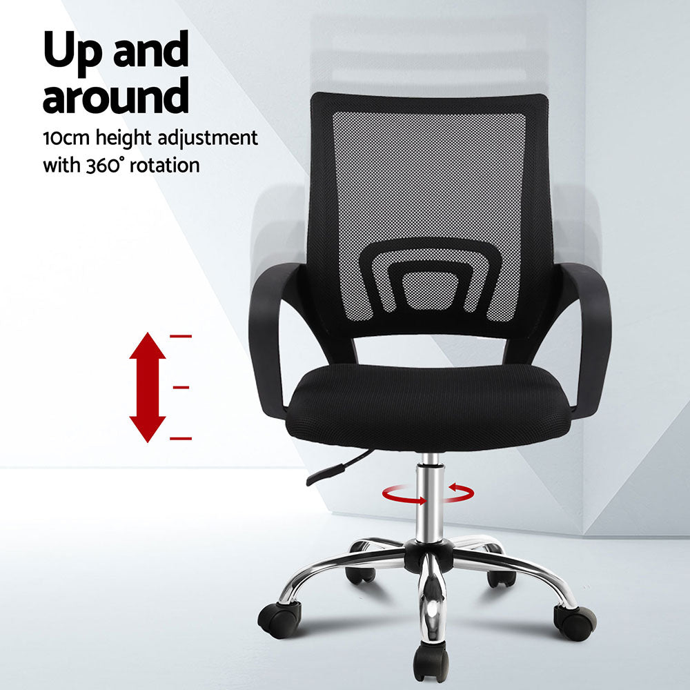 Artiss 2x Mesh Office Chair Mid Back Black-3