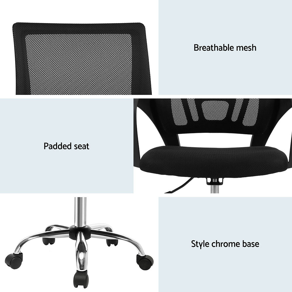 Artiss 2x Mesh Office Chair Mid Back Black-5