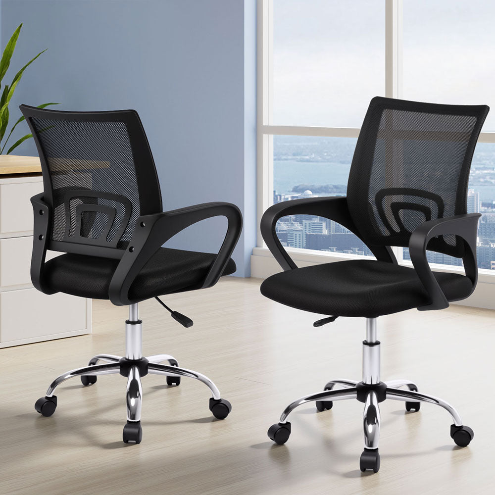Artiss 2x Mesh Office Chair Mid Back Black-6