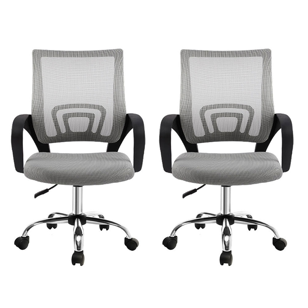 Artiss 2x Mesh Office Chair Mid Back Grey-2