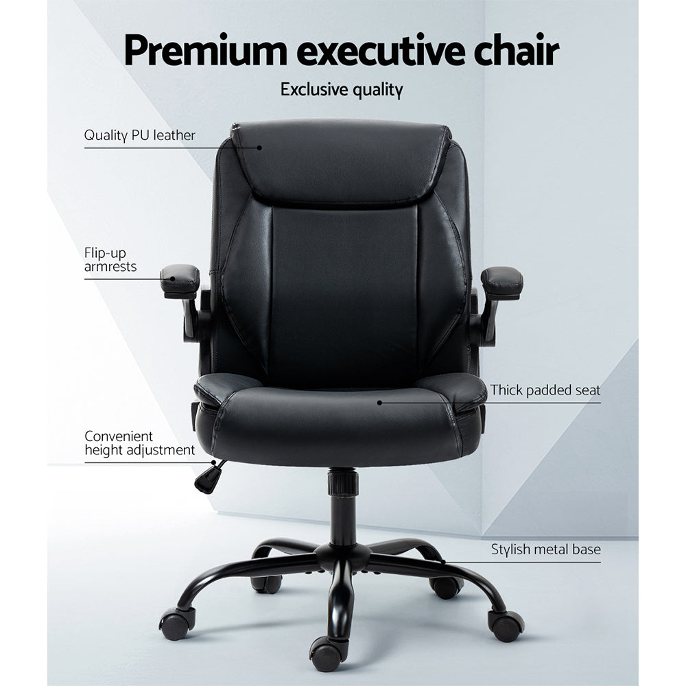 Artiss Executive Office Chair Mid Back Black-3