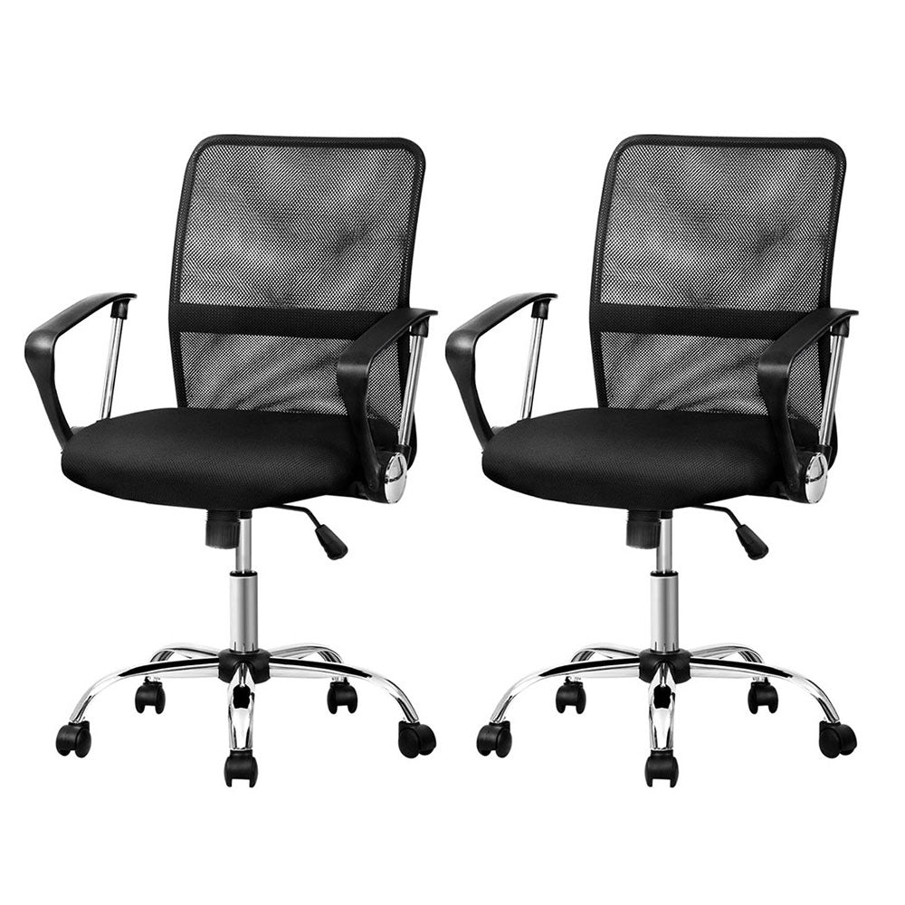 Artiss 2x Mesh Office Chair Mid Back Black-0