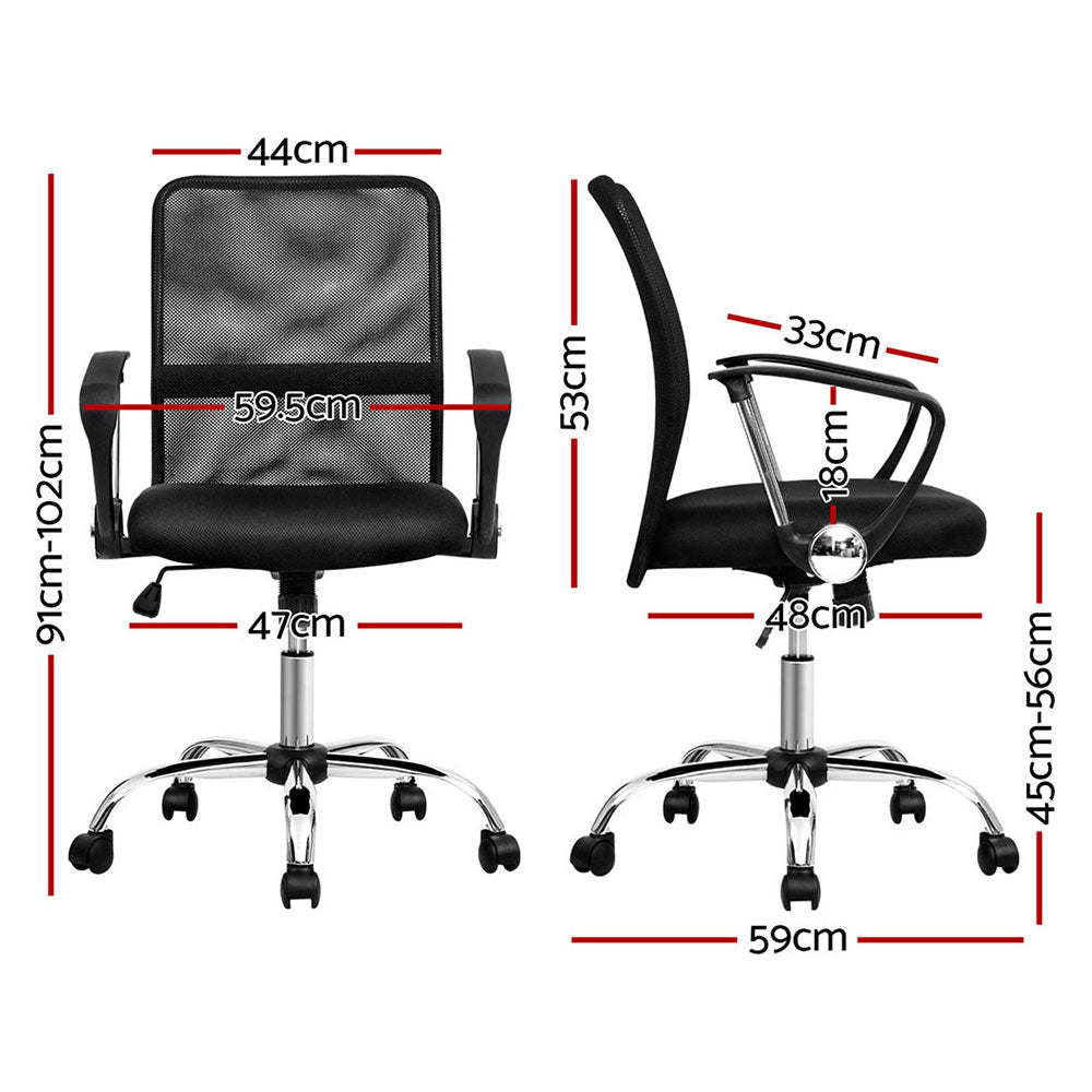 Artiss 2x Mesh Office Chair Mid Back Black-1