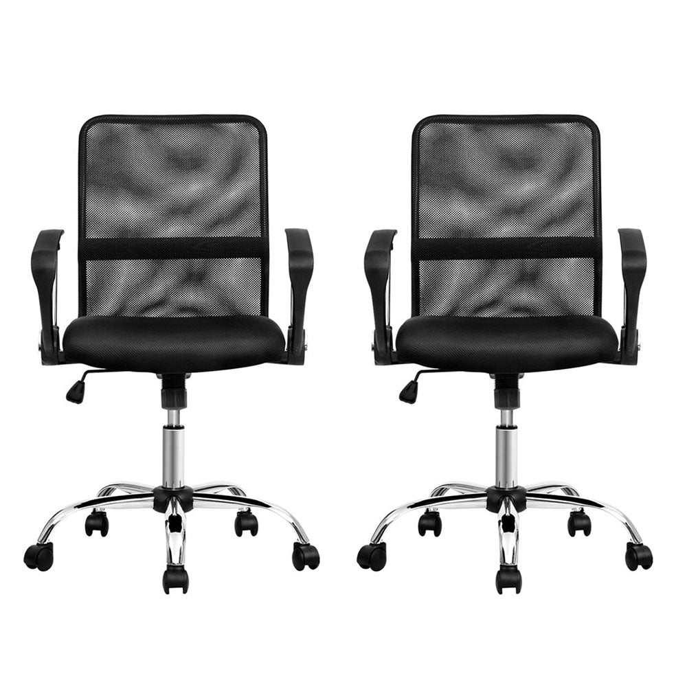 Artiss 2x Mesh Office Chair Mid Back Black-2