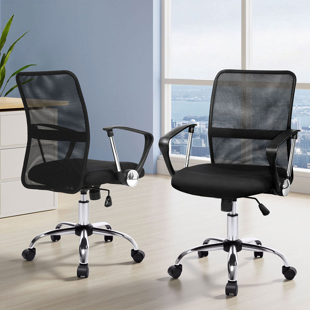 Artiss 2x Mesh Office Chair Mid Back Black-6