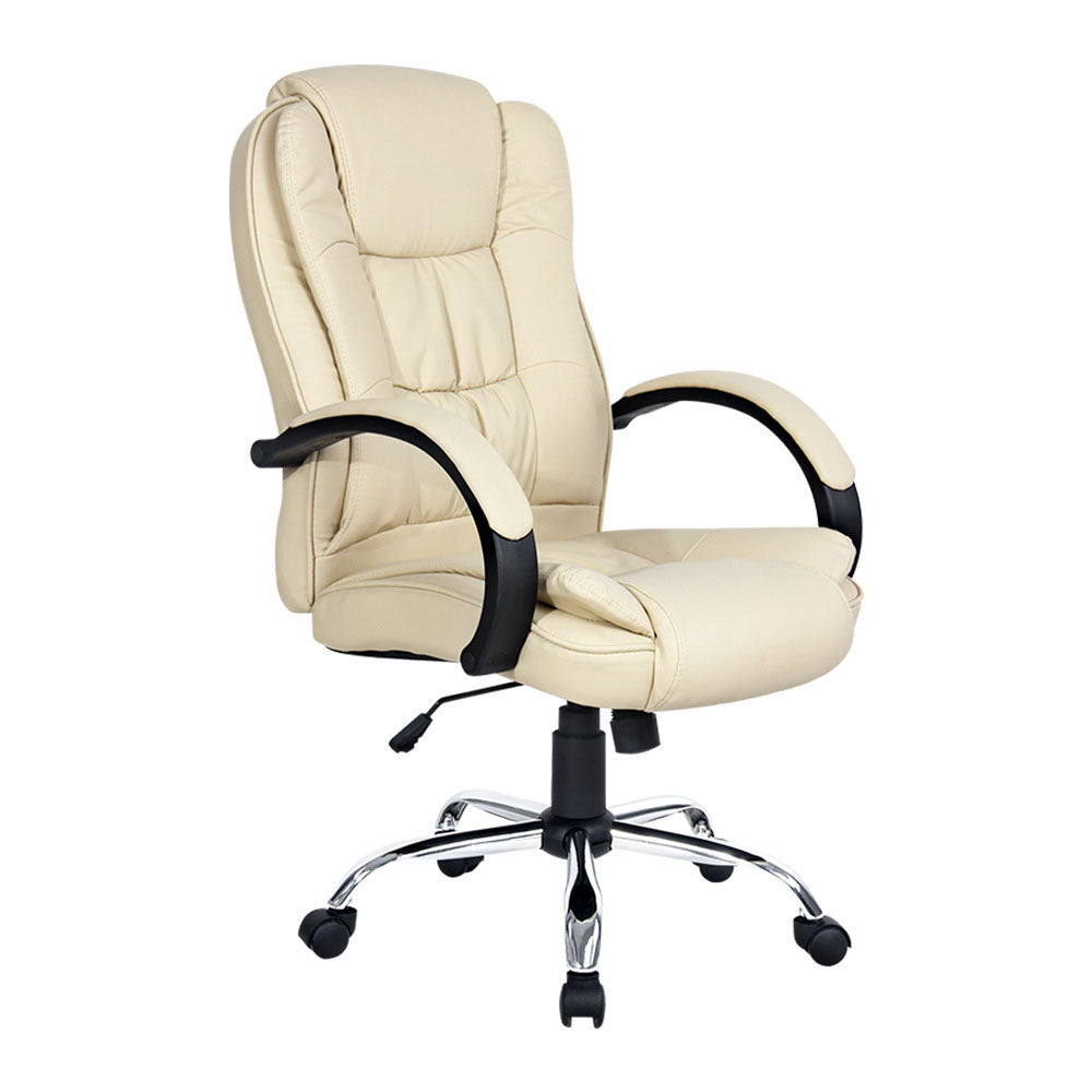 Artiss Executive Office Chair Leather Tilt Beige-0