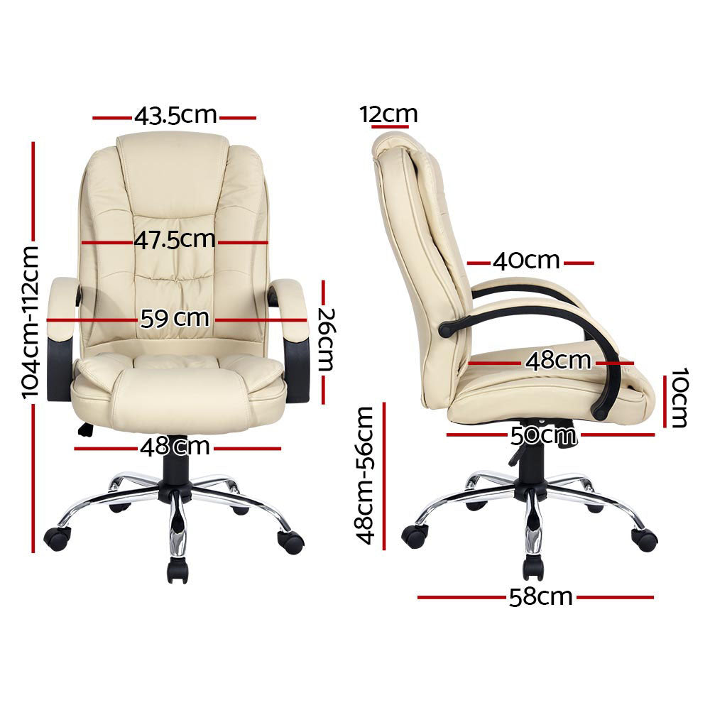 Artiss Executive Office Chair Leather Tilt Beige-1