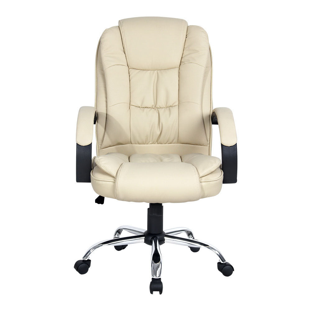 Artiss Executive Office Chair Leather Tilt Beige-2