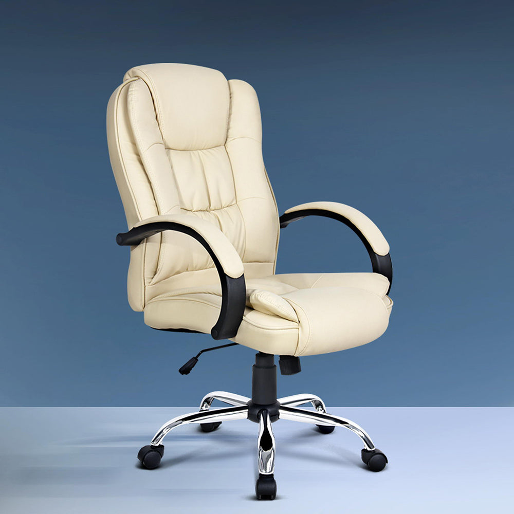 Artiss Executive Office Chair Leather Tilt Beige-7