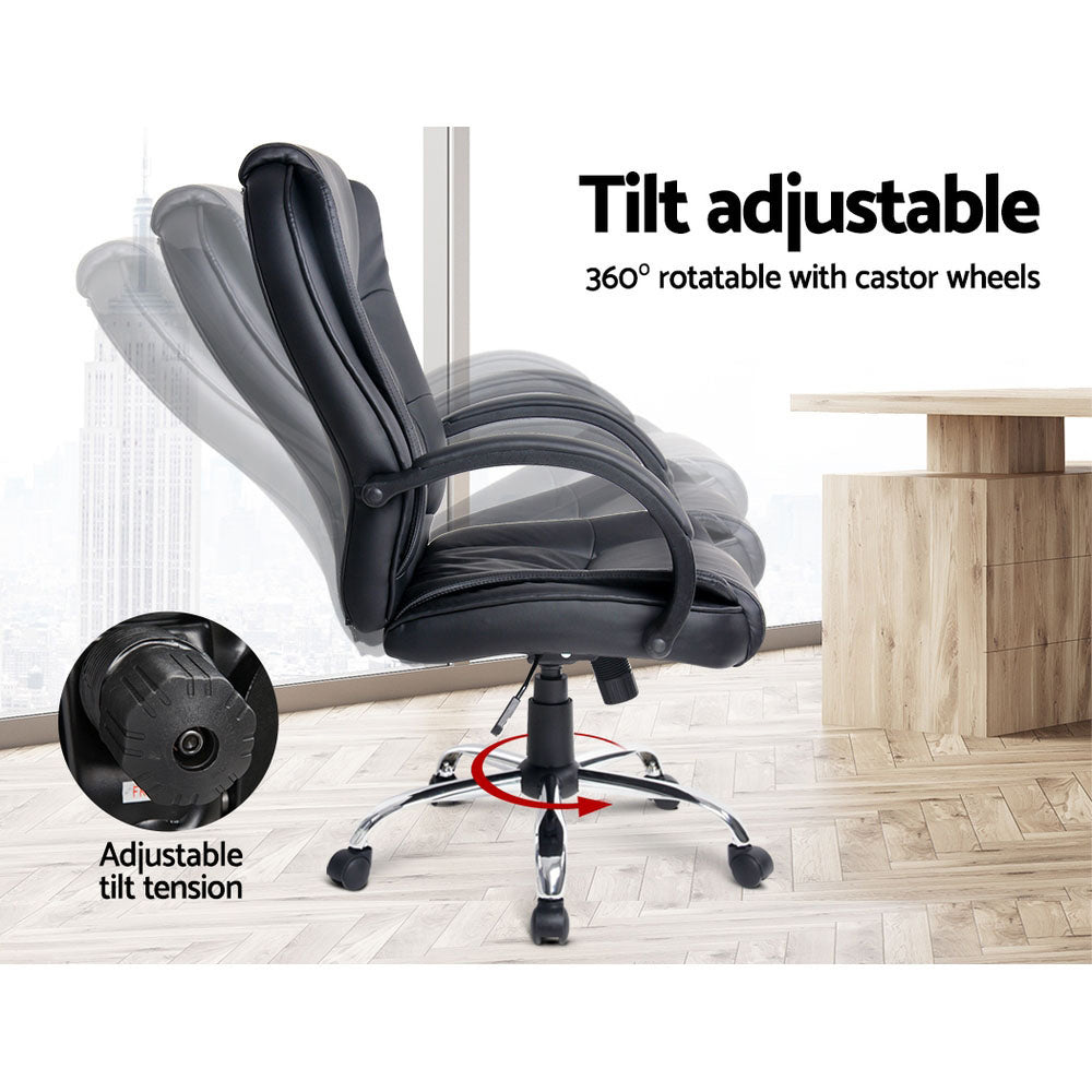 Artiss Executive Office Chair Leather Tilt Black-4