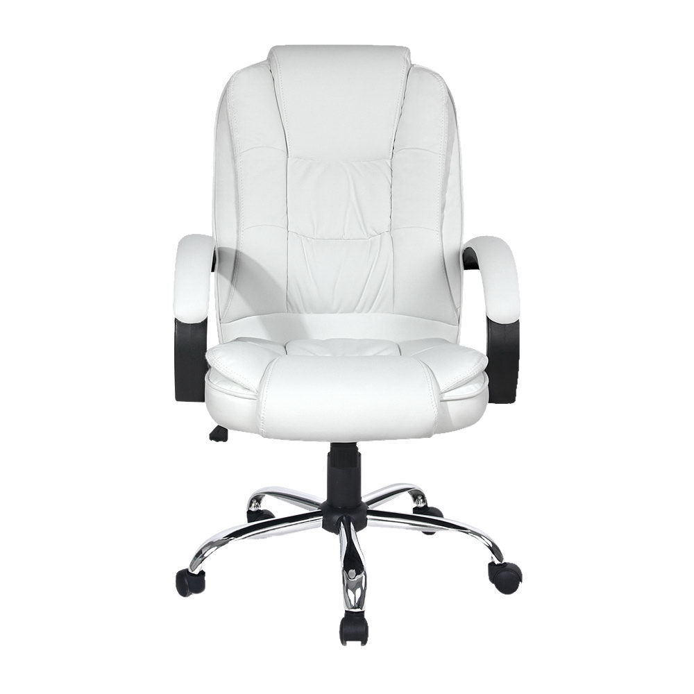 Artiss Executive Office Chair Leather Tilt White-2