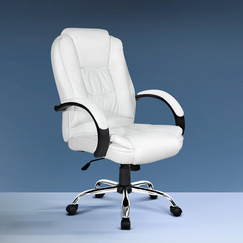 Artiss Executive Office Chair Leather Tilt White-7