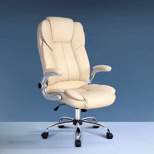 Artiss Executive Office Chair Leather Tilt Beige-0