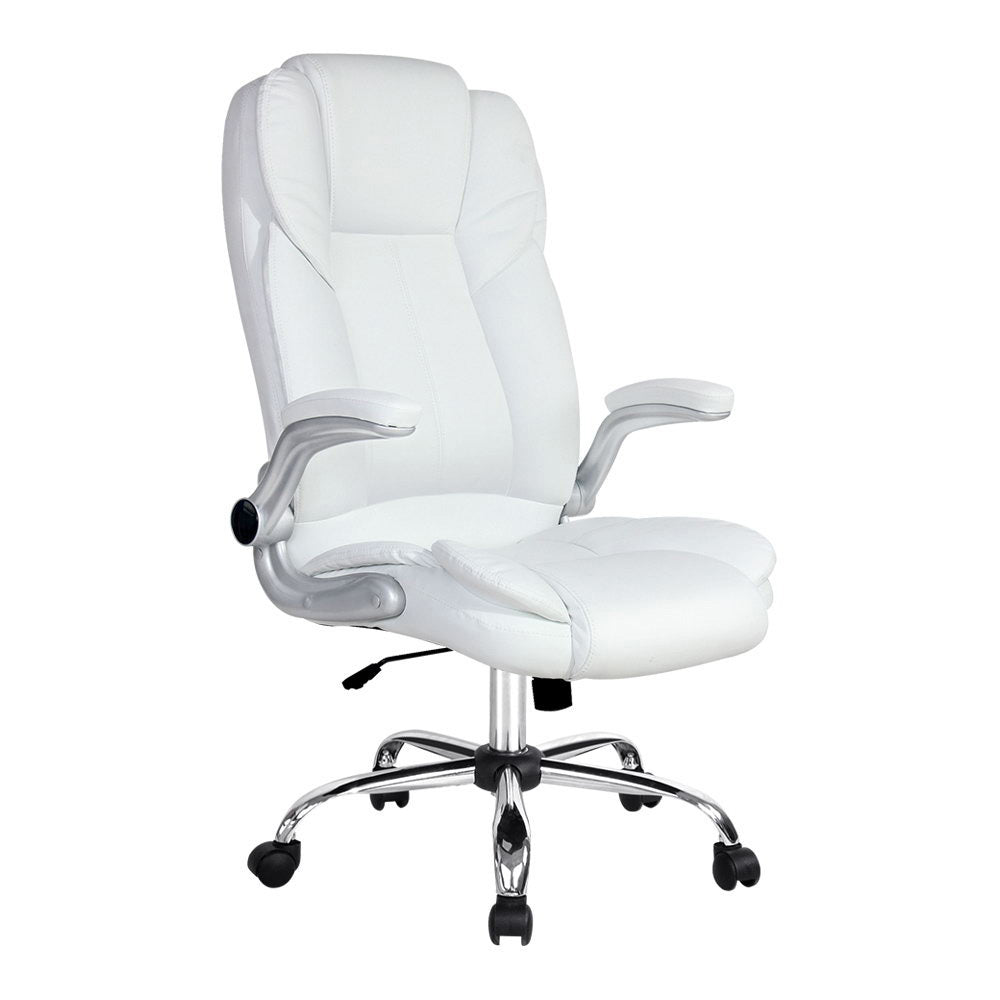 Artiss Executive Office Chair Leather Tilt White-0