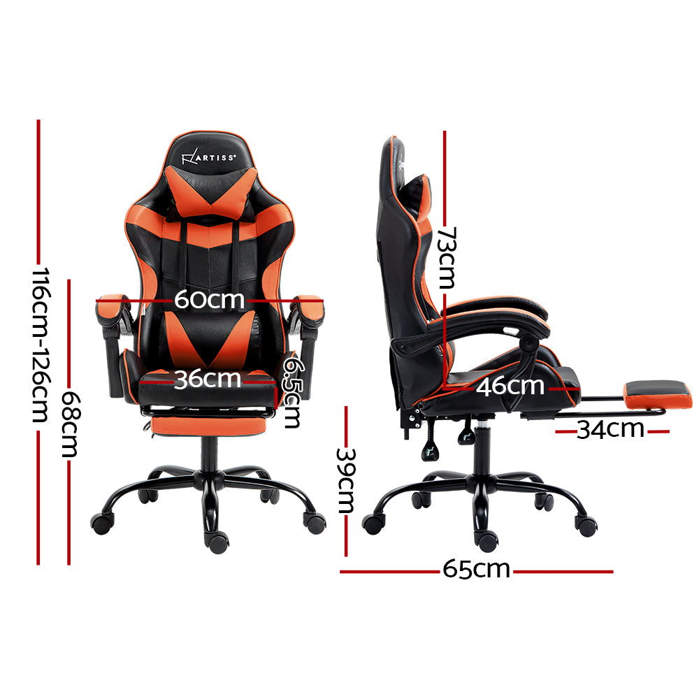 Artiss Gaming Office Chair Executive Computer Leather Chairs Footrest Orange-1