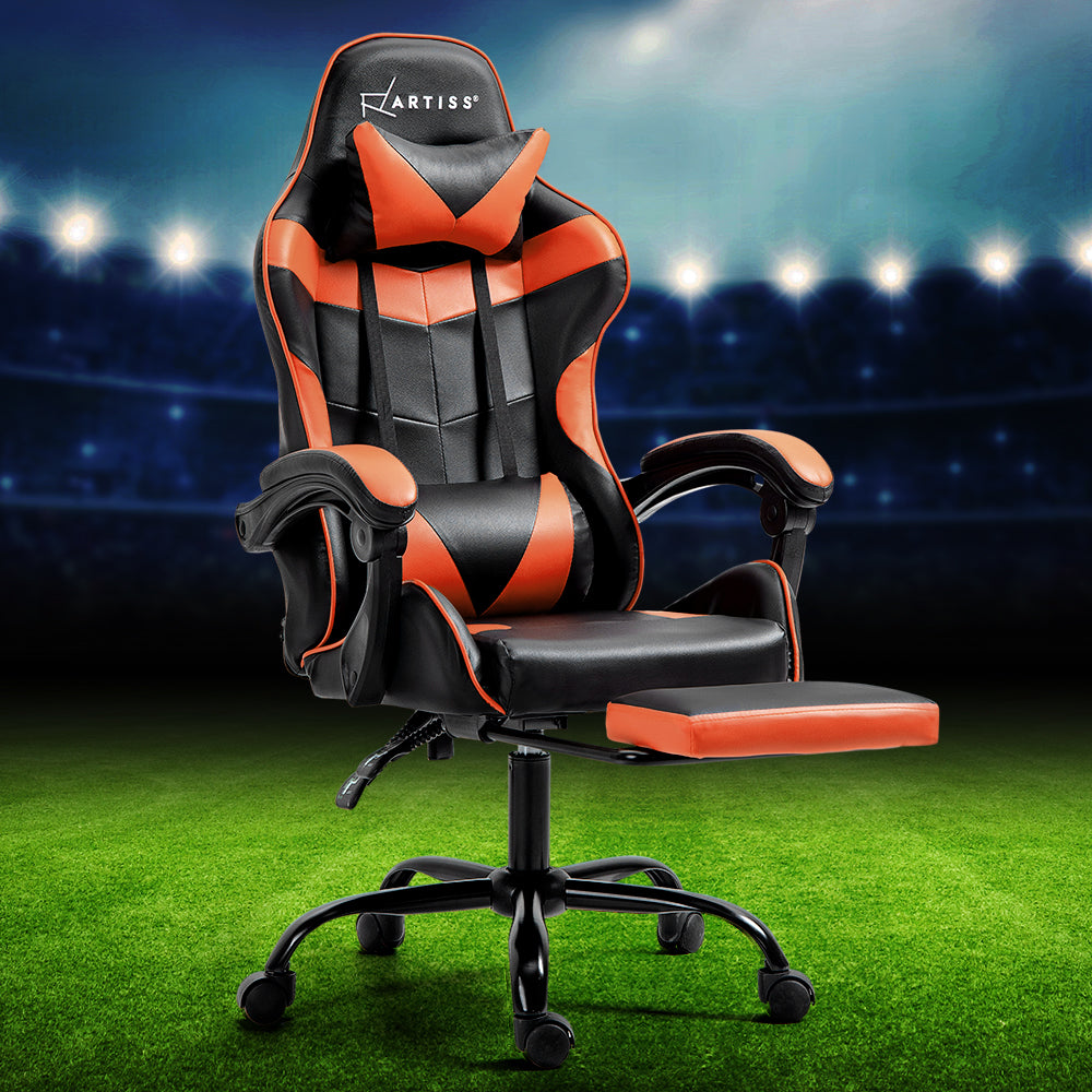 Artiss Gaming Office Chair Executive Computer Leather Chairs Footrest Orange-6