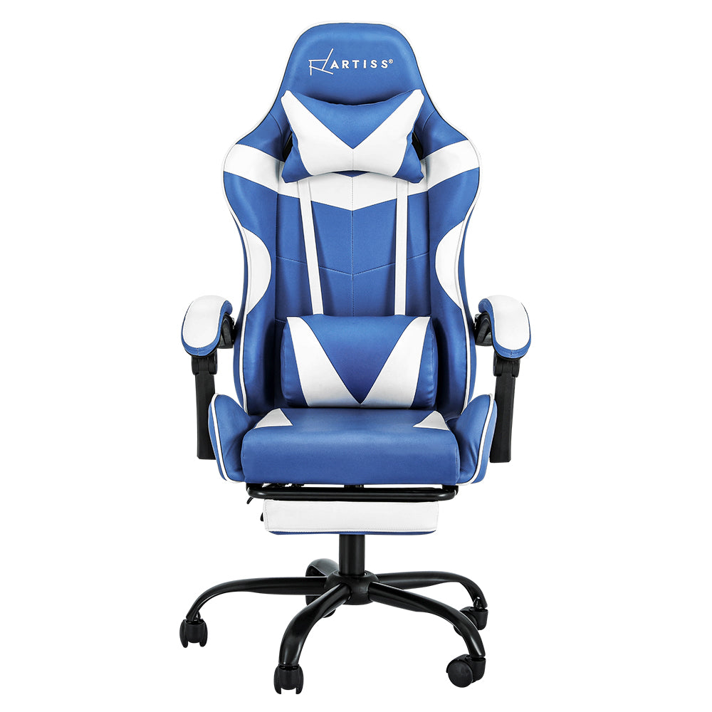 Artiss Gaming Office Chair Executive Computer Leather Chairs Footrest Blue White-2