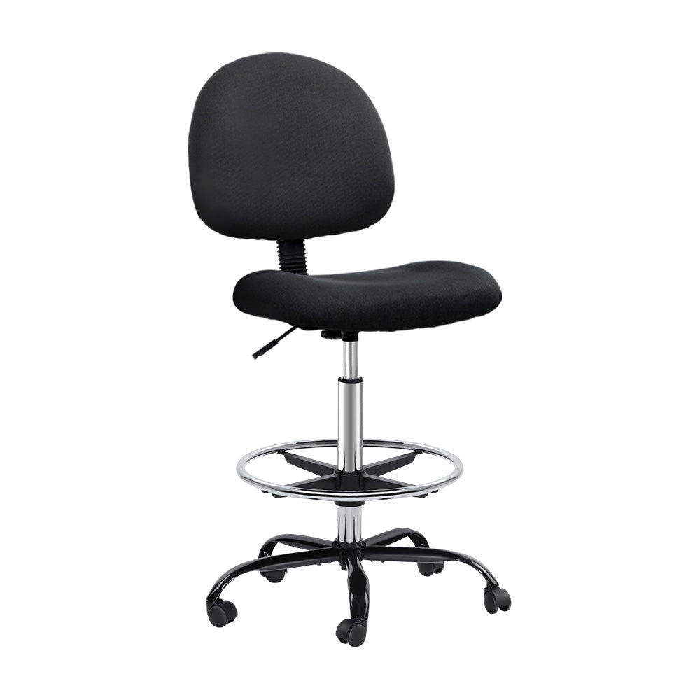 Artiss Office Chair Drafting Stool Fabric Chairs Black-0