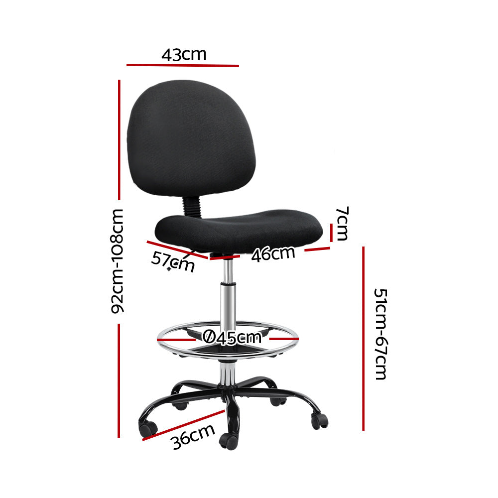 Artiss Office Chair Drafting Stool Fabric Chairs Black-1