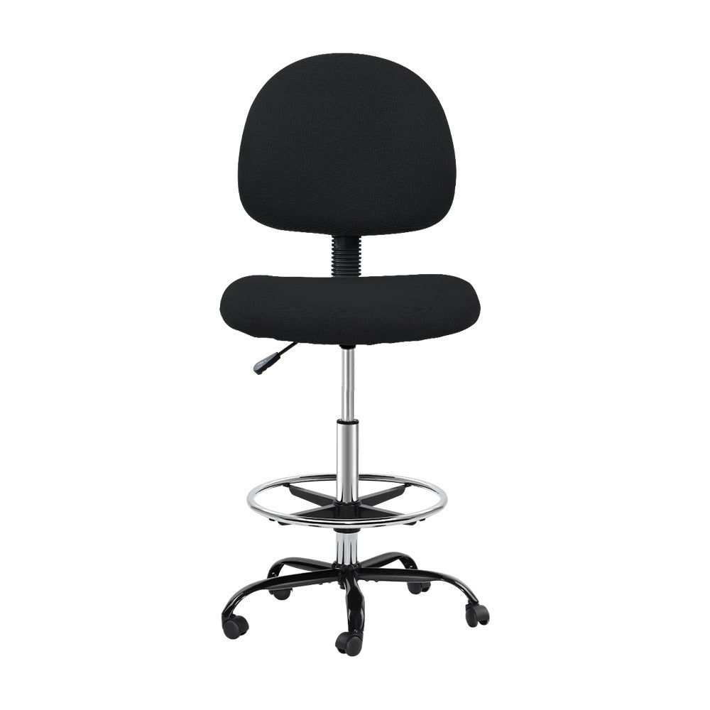 Artiss Office Chair Drafting Stool Fabric Chairs Black-2