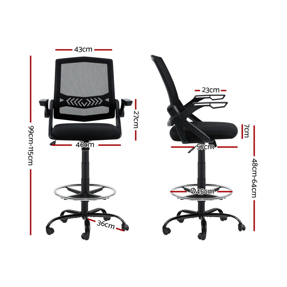 Artiss Office Chair Drafting Stool Mesh Chairs Black-1