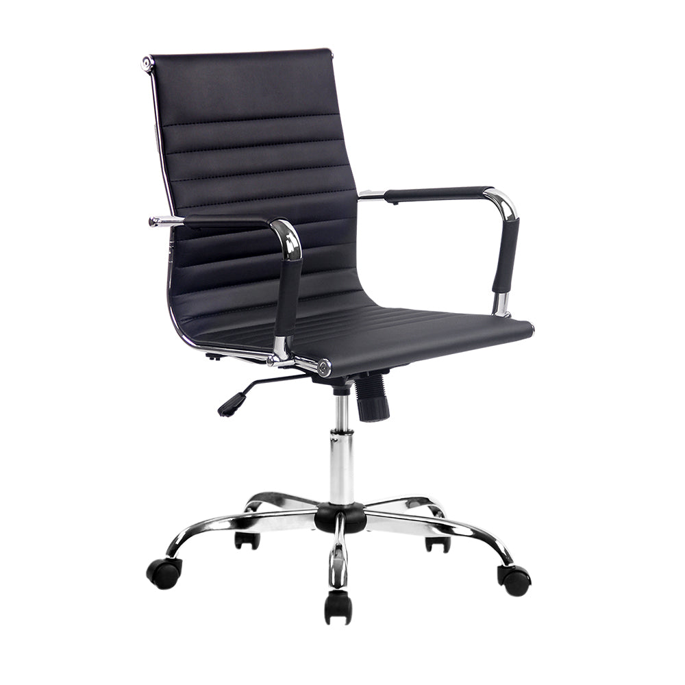 Artiss Office Chair Conference Chairs PU Leather Mid Back Black-0