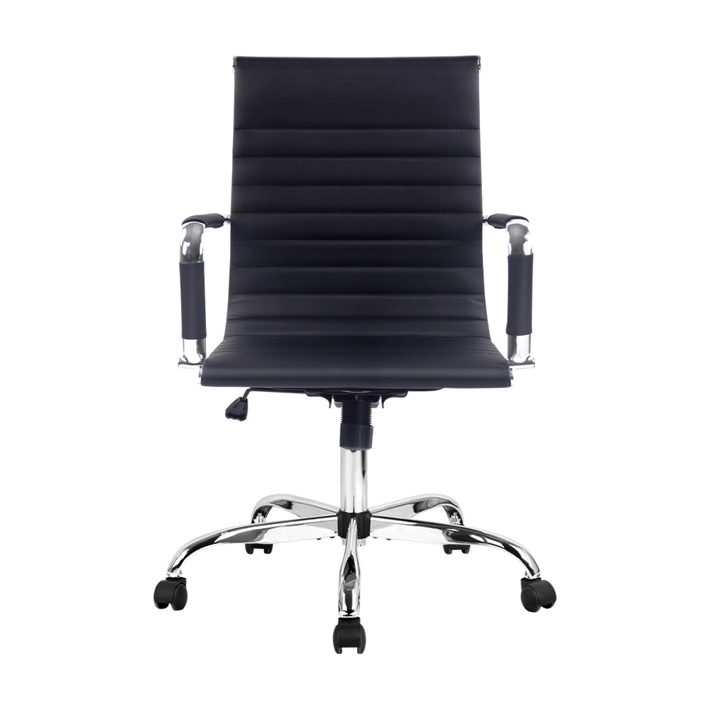 Artiss Office Chair Conference Chairs PU Leather Mid Back Black-2