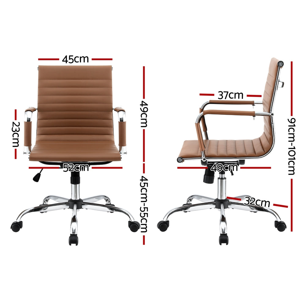 Artiss Office Chair Conference Chairs PU Leather Mid Back Brown-1