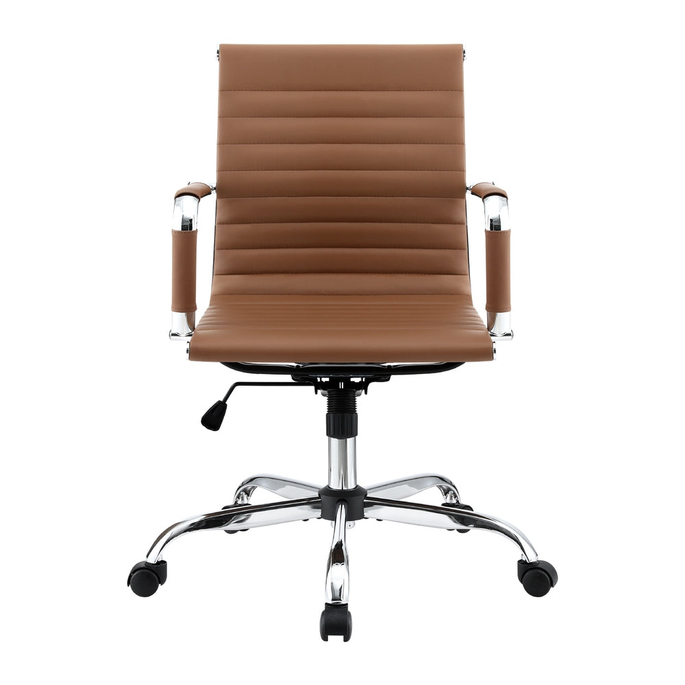 Artiss Office Chair Conference Chairs PU Leather Mid Back Brown-2