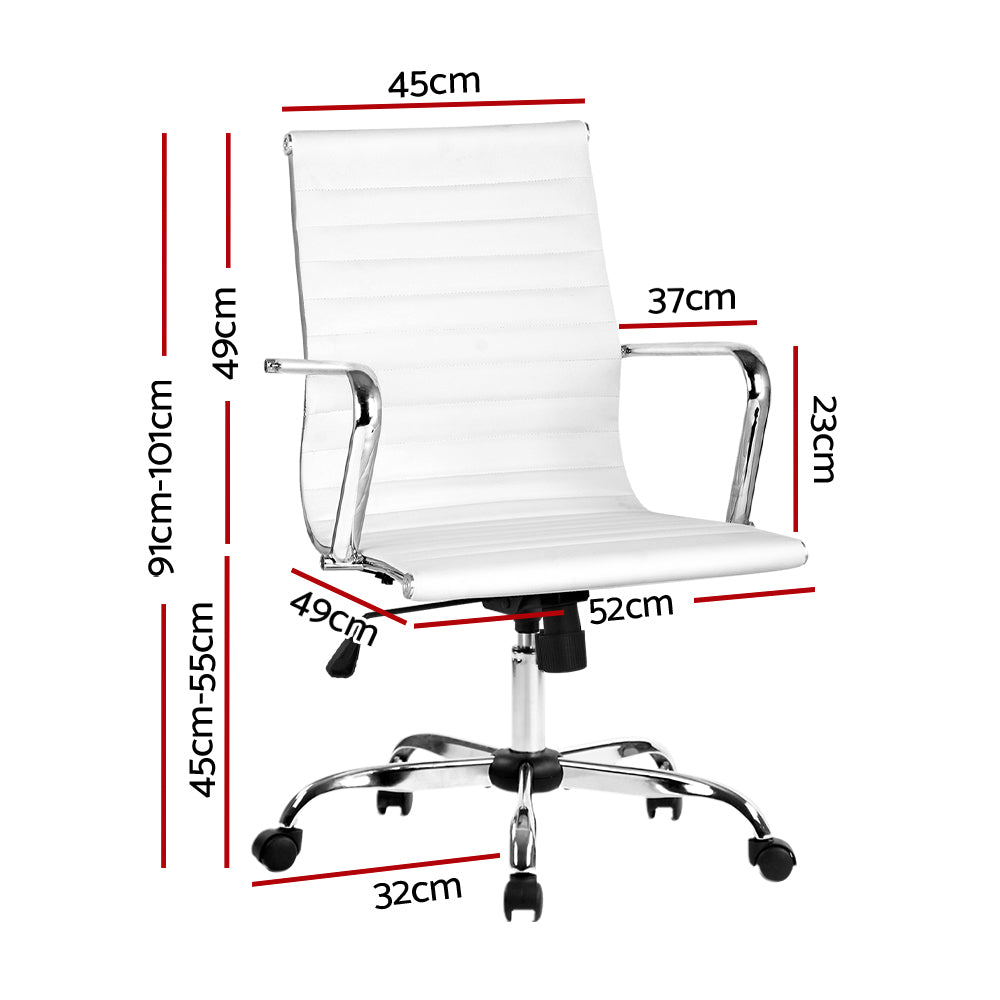 Artiss Office Chair Conference Chairs PU Leather Mid Back White-1