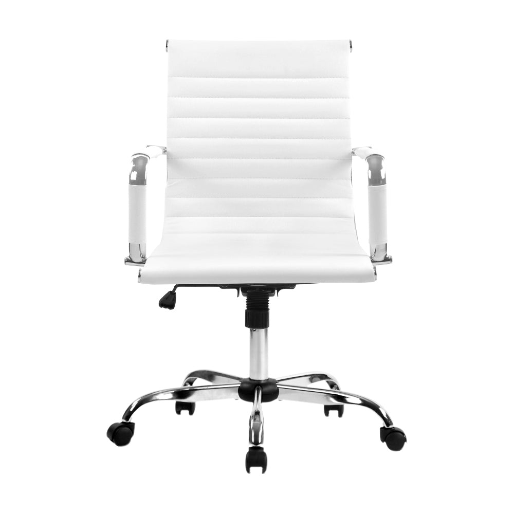 Artiss Office Chair Conference Chairs PU Leather Mid Back White-2