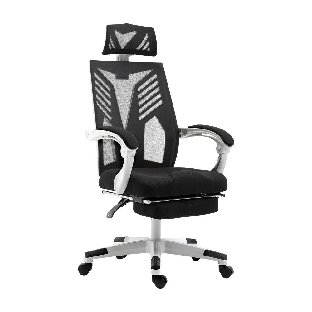 Artiss Mesh Office Chair Recliner Black White-0