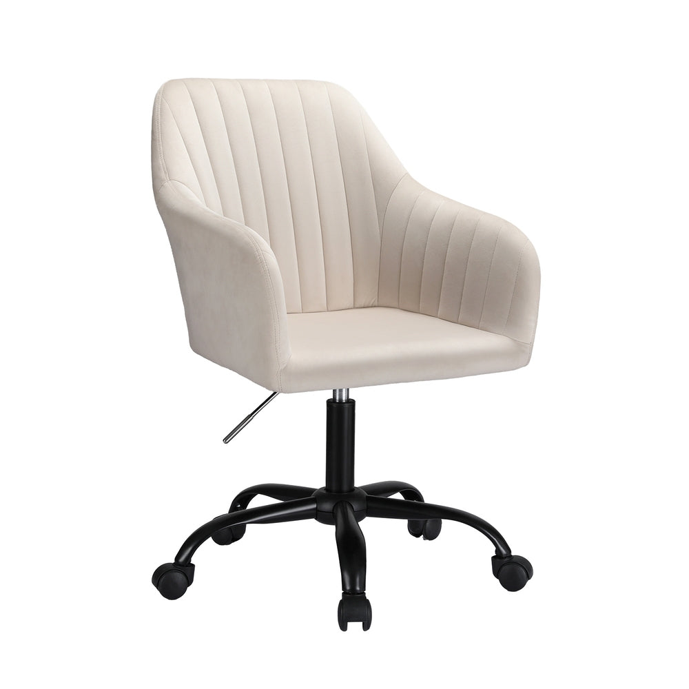 Artiss Office Chair Velvet Seat Cream-0