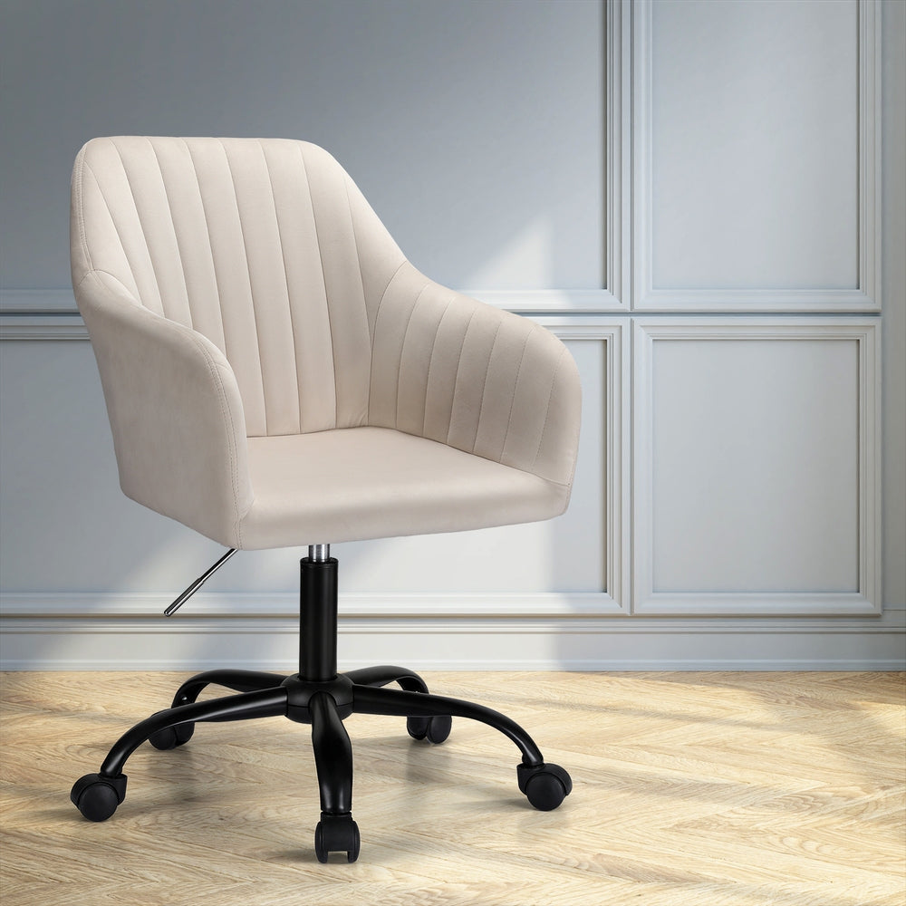 Artiss Office Chair Velvet Seat Cream-6