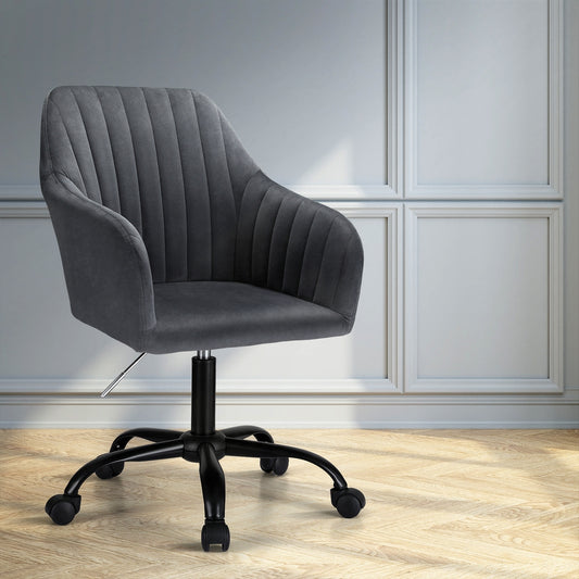 Artiss Office Chair Velvet Seat Dark Grey-0