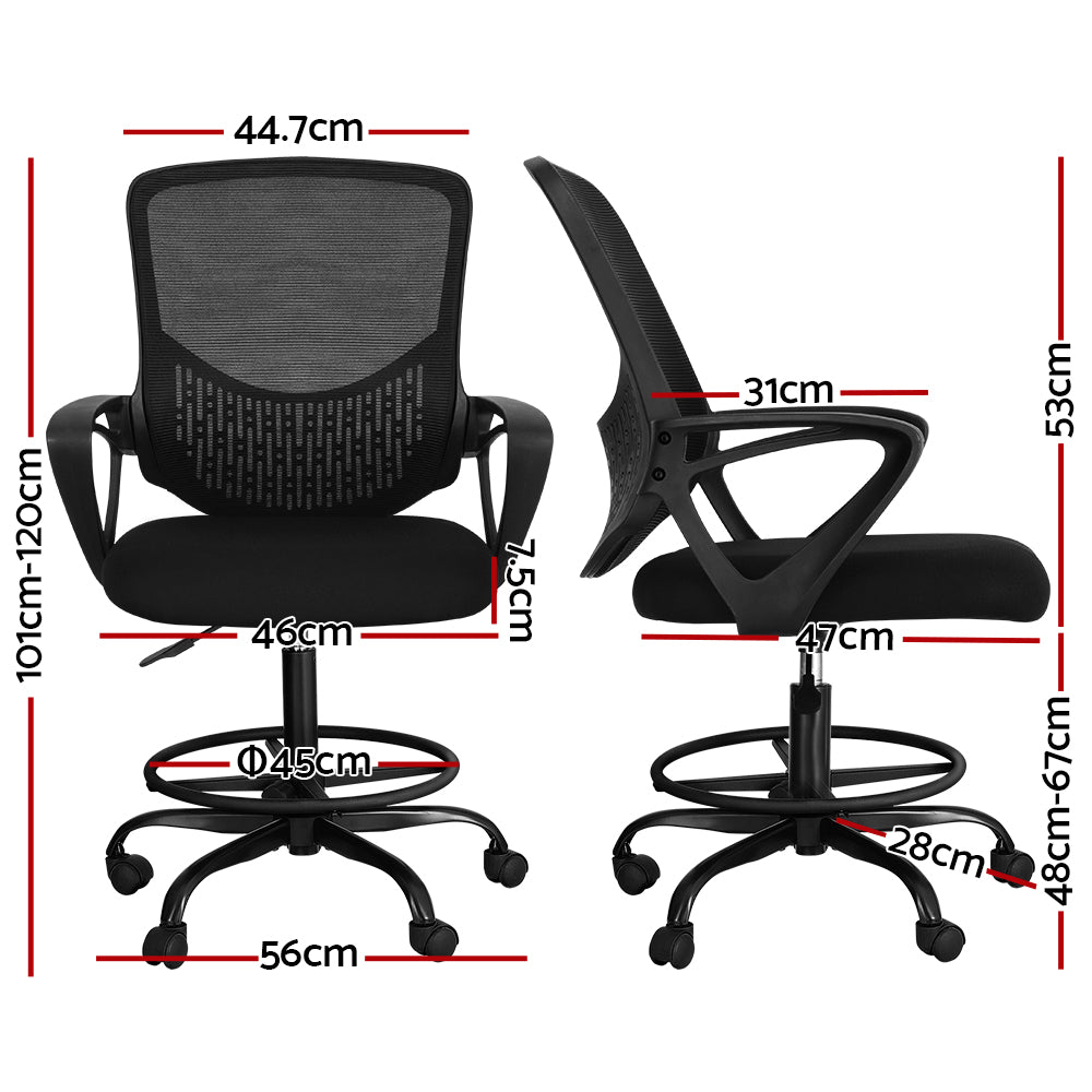 Artiss Office Chair Drafting Stool Computer Standing Desk Mesh Chairs Black-1