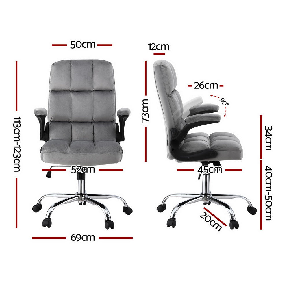 Artiss Office Chair Velvet Seat Racing Gaming Computer Desk Chairs Armrest Grey-1